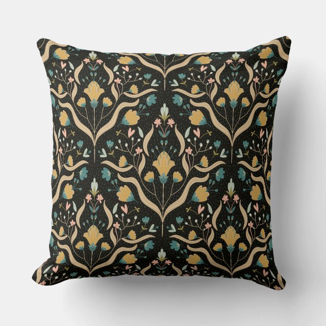Dark floral folk pattern throw pillow kussen (Voorkant)