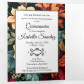 Dark Floral Foto Quinceanera Trifold Invitation Drieluik Programma (Binnenzijde eerst)