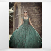 Dark Floral Foto Quinceanera Trifold Invitation Drieluik Programma (Binnenkant midden)