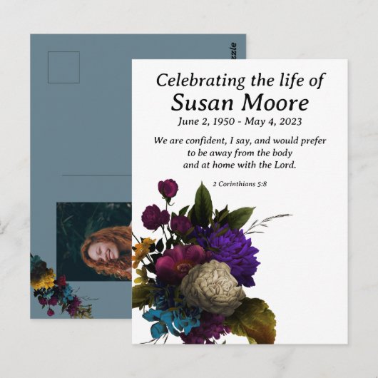 Dark Floral Funeral Briefkaart (Voorkant / Achterkant)