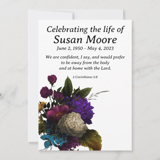 Dark Floral Funeral Kaart (Voorkant)