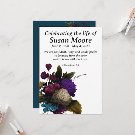 Dark Floral Funeral Kaart (Voorkant / Achterkant in situ)