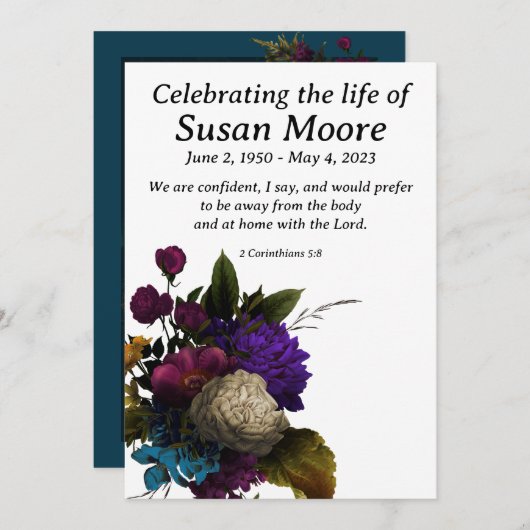 Dark Floral Funeral Kaart (Voorkant / Achterkant)