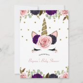 Dark Floral Glam Gold Glitter Eenhoorn Baby shower Kaart (Voorkant)