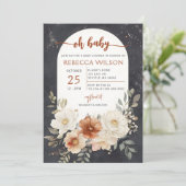 Dark Floral Greenery Botanical Boho Baby shower Kaart (Staand voorkant)