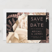 Dark Floral Ivoor Roos Gold Wedding Save the Date Kaart (Voorkant)