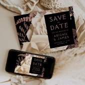 Dark Floral Ivoor Roos Gold Wedding Save the Date Kaart