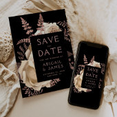 Dark Floral Ivoor Roos Gold Wedding Save the Date Kaart