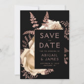 Dark Floral Ivoor Roos Gold Wedding Save the Date Kaart (Voorkant)