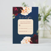 Dark Floral Marsala Cream & Navy Reply R.S.V.P. in Kaart (Staand voorkant)