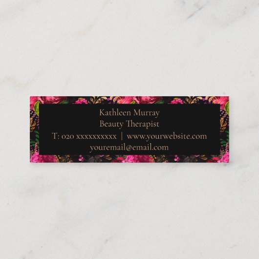 Dark Floral Mobile Beauty Mini Visitekaartje (Achterkant)