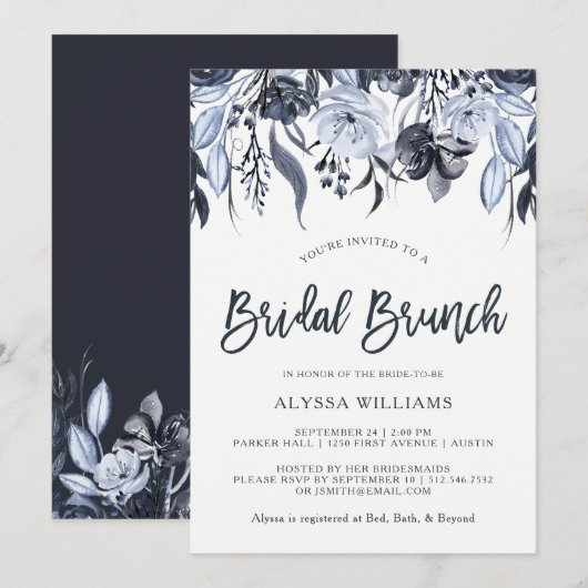Dark Floral | Moderne Waterverf Bridal Brunch Kaart (Voorkant / Achterkant)