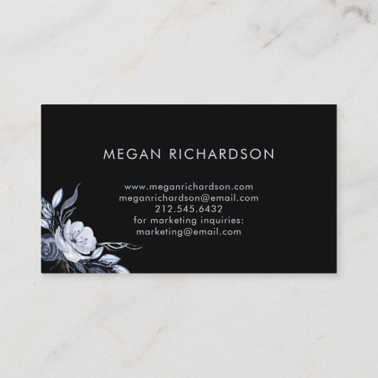 Dark Floral | Moderne Waterverf over zwart | Visitekaartje (Achterkant)