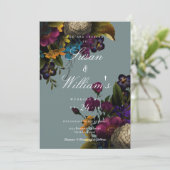 Dark Floral Moody Blue Blauwgroen Wedding Kaart (Staand voorkant)