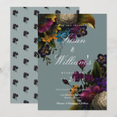 Dark Floral Moody Blue Blauwgroen Wedding Kaart (Voorkant / Achterkant)
