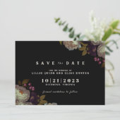Dark Floral | Moody Classic Black en White Save The Date (Staand voorkant)