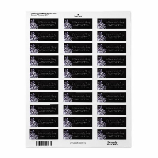 Dark Floral Moody Gothic Wedding Retour Adres Etiket (Full Sheet)