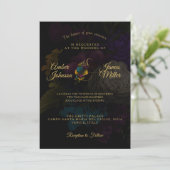 Dark Floral Moody Monogram Wedding Invitation Kaart (Staand voorkant)