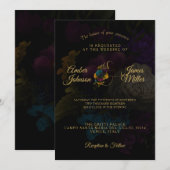 Dark Floral Moody Monogram Wedding Invitation Kaart (Voorkant / Achterkant)