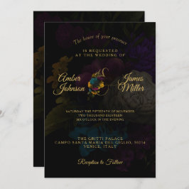 Dark Floral Moody Monogram Wedding Invitation Kaart