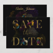 Dark Floral Moody Monogram Wedding Save the Date Kaart (Voorkant / Achterkant)