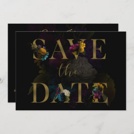 Dark Floral Moody Monogram Wedding Save the Date Kaart