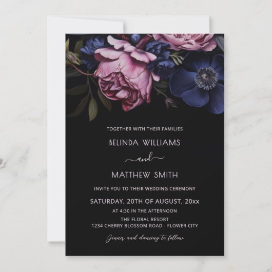 Dark Floral Moody | Photo Wedding Kaart (Voorkant)
