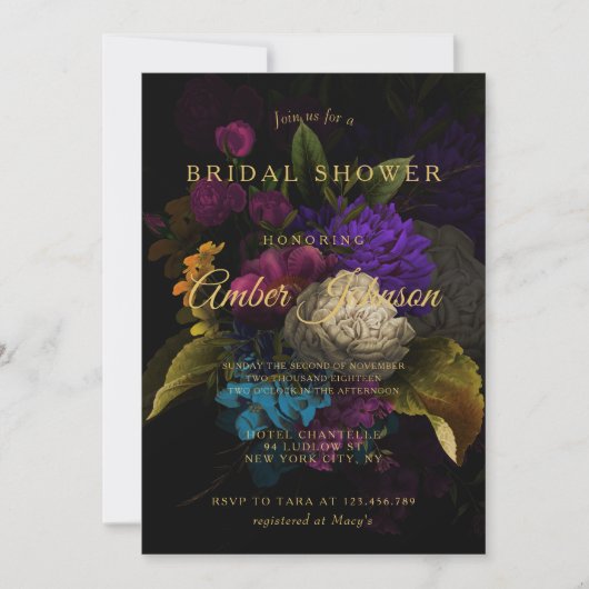 Dark Floral Moody Wedding Bridal Shower Kaart (Voorkant)