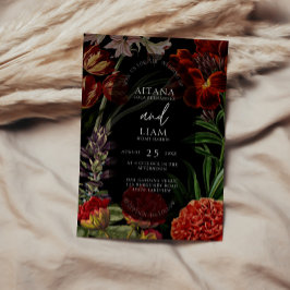 Dark Floral Moody Wedding Invitation Kaart