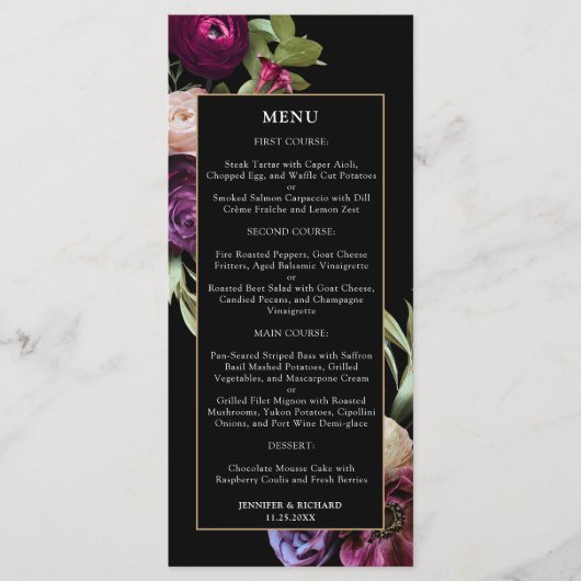 Dark Floral Moody Wedding Menu (Voorkant)