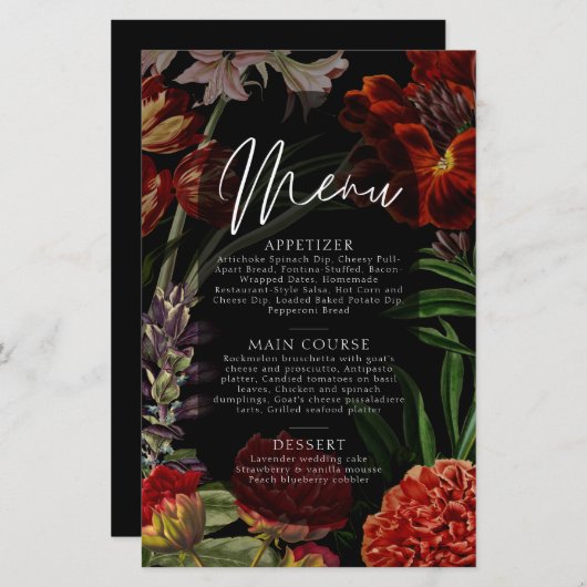 Dark Floral Moody Wedding Menu (Voorkant / Achterkant)