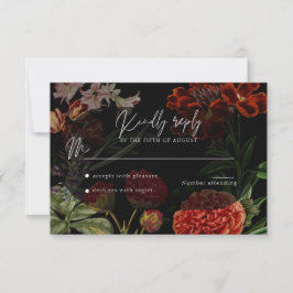 Dark Floral Moody Wedding RSVP Kaartje