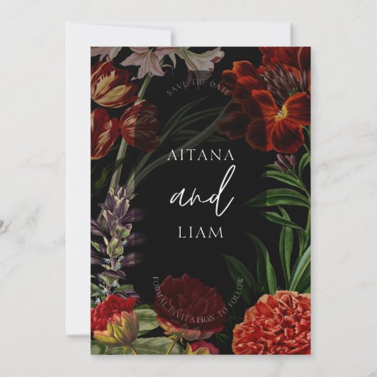 Dark Floral Moody Wedding Save The Date (Achterkant)