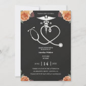 Dark Floral Nursing Graduation Invitation with Hea Kaart (Voorkant)
