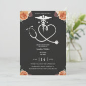 Dark Floral Nursing Graduation Invitation with Hea Kaart (Staand voorkant)