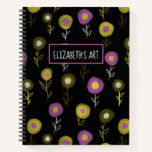 Dark Floral Pattern Girly Name Art Sketchbook