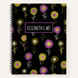 Dark Floral Pattern Girly Name Art Sketchbook Notitieboek