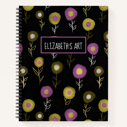 Dark Floral Pattern Girly Name Art Sketchbook Notitieboek (Voorkant)