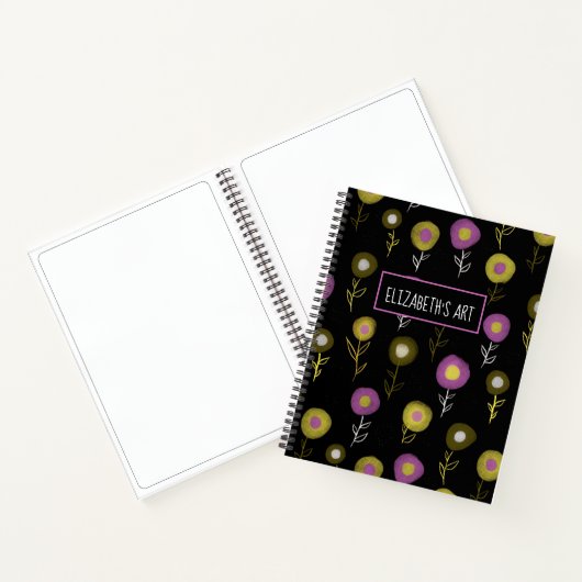Dark Floral Pattern Girly Name Art Sketchbook Notitieboek (Binnen)