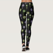 Dark Floral Pattern - Groene Paarse ronde Flowers Leggings (Achterkant)