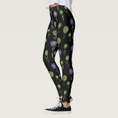 Dark Floral Pattern - Groene Paarse ronde Flowers Leggings (Links)