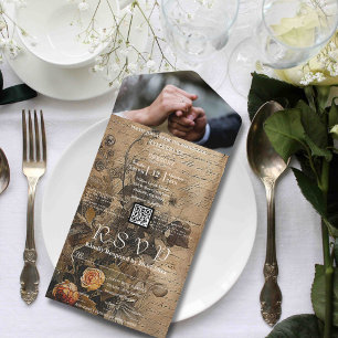 Dark Floral Peach Roos QR Code Website Foto All In One Uitnodiging