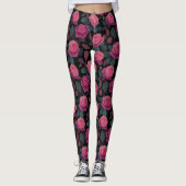 Dark Floral Pink Rose Pattern Leggings (Voorkant)
