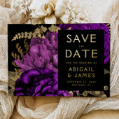 Dark Floral Purple Gold Wedding Save the Date Folie Uitnodiging