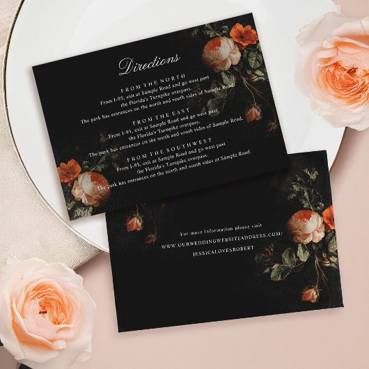 Dark Floral Rozen Dutch Masters Wedding Routebesch Informatiekaartje