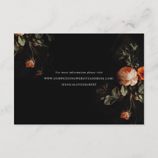 Dark Floral Rozen Dutch Masters Wedding Routebesch Informatiekaartje (Achterkant)