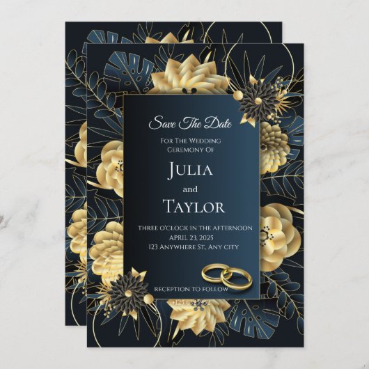 Dark Floral Save the Date Card (Voorkant / Achterkant)