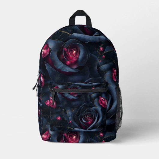 Dark Floral Seamless Pattern - Zwarte Rozen en rob Bedrukte Rugzak (Voorkant)