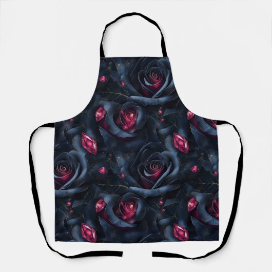 Dark Floral Seamless Pattern - Zwarte Rozen en rob Schort (Voorkant)