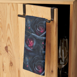 Dark Floral Seamless Pattern - Zwarte Rozen en rob Theedoek